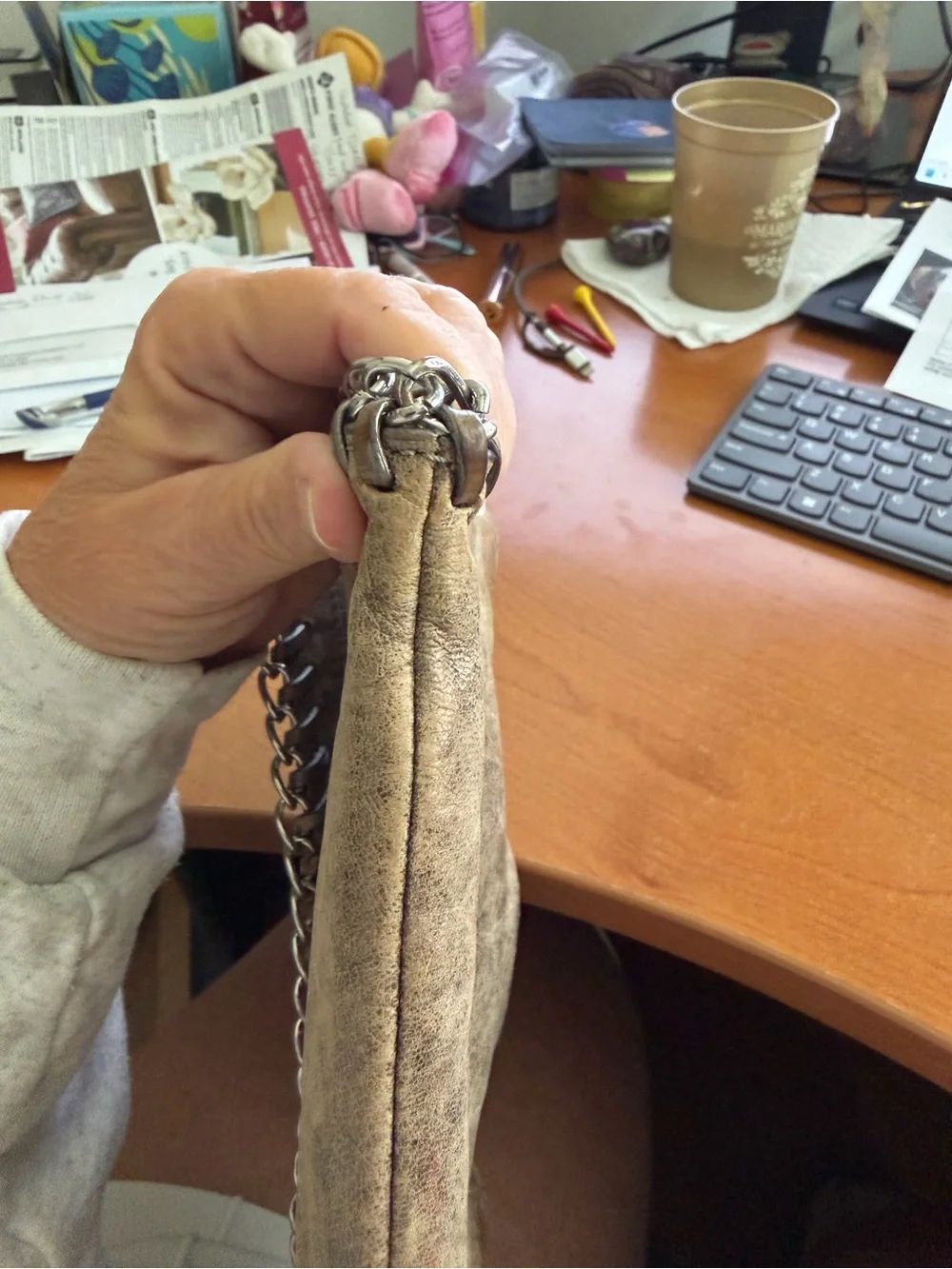 Michael Kors Distressed Leather Purse with Chain Trim